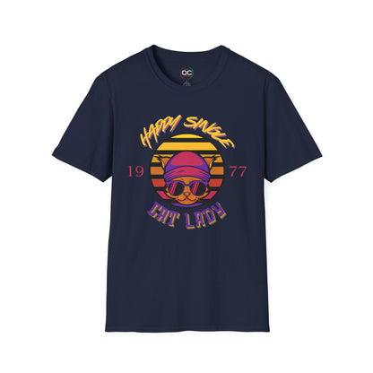 Retro "1977 Happy Single Cat Lady" Tee | Chill Vibe Graphic Shirt | Casual Vintage T-Shirt | For Cat Moms