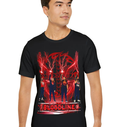 The Bloodline Sky Strike T-Shirt – Roman Reigns, Usos & Sami Zayn Fan Tee | Tribal Red Lightning Design