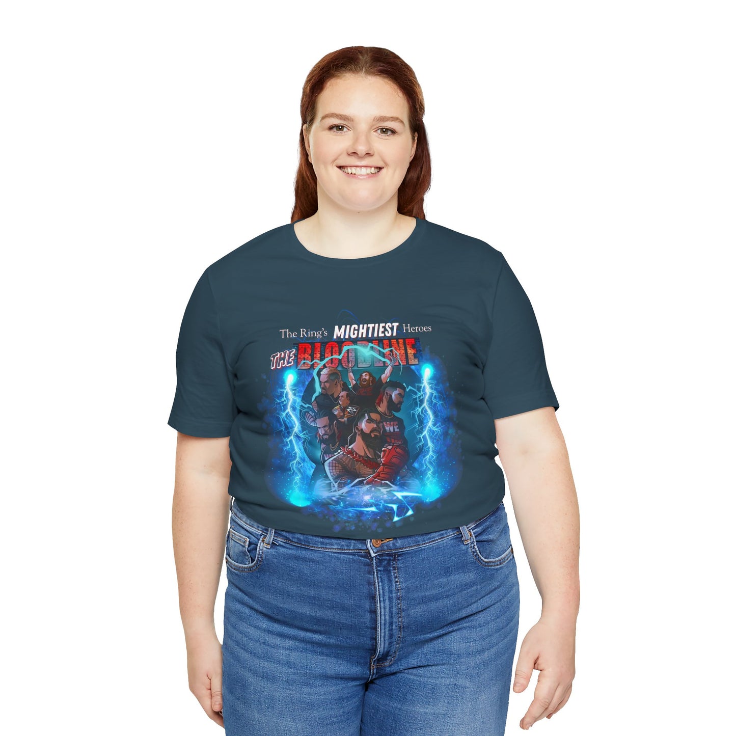 The Bloodline Animated Pro Wrestling Tee | Ring's Mightiest Heroes Shirt | Roman, Sami, Jey, Jimmy, Solo, Paul | Lightning Design