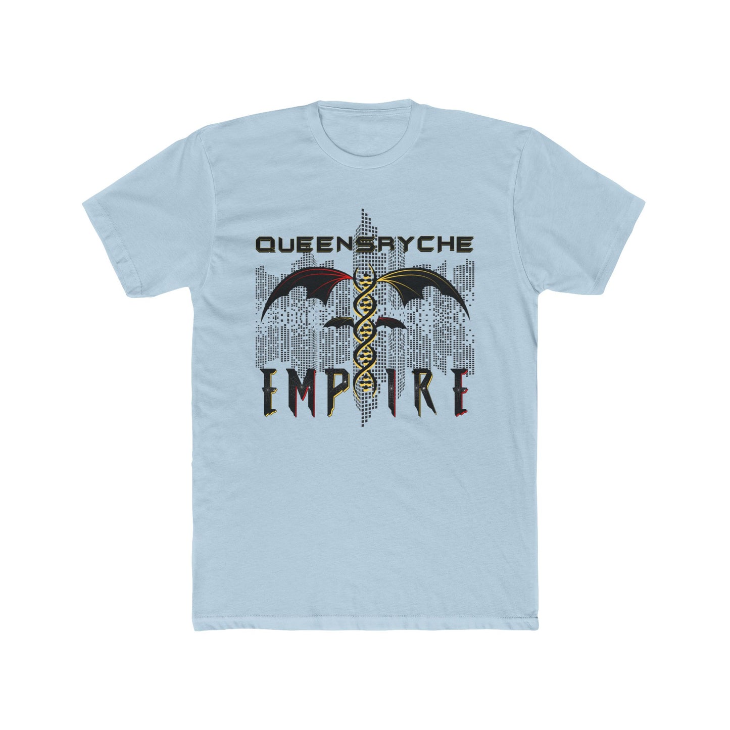 Queensrÿche Empire T-Shirt - 80s Power Metal Band Logo with DNA & Bat Wings - Bold Black & Yellow Design - Band Merch for Fans