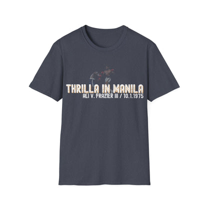 Ali vs Frazier Thrilla in Manila Homage Boxing T-Shirt - Distressed Fight Design