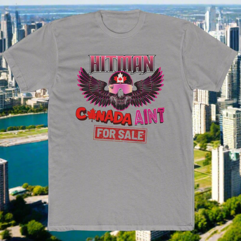 Bret 'Hitman' Hart Defending Canada - Canada Aint For Sale, Anti-Trump, Unisex Cotton Crew Tee, WWE Wrestling