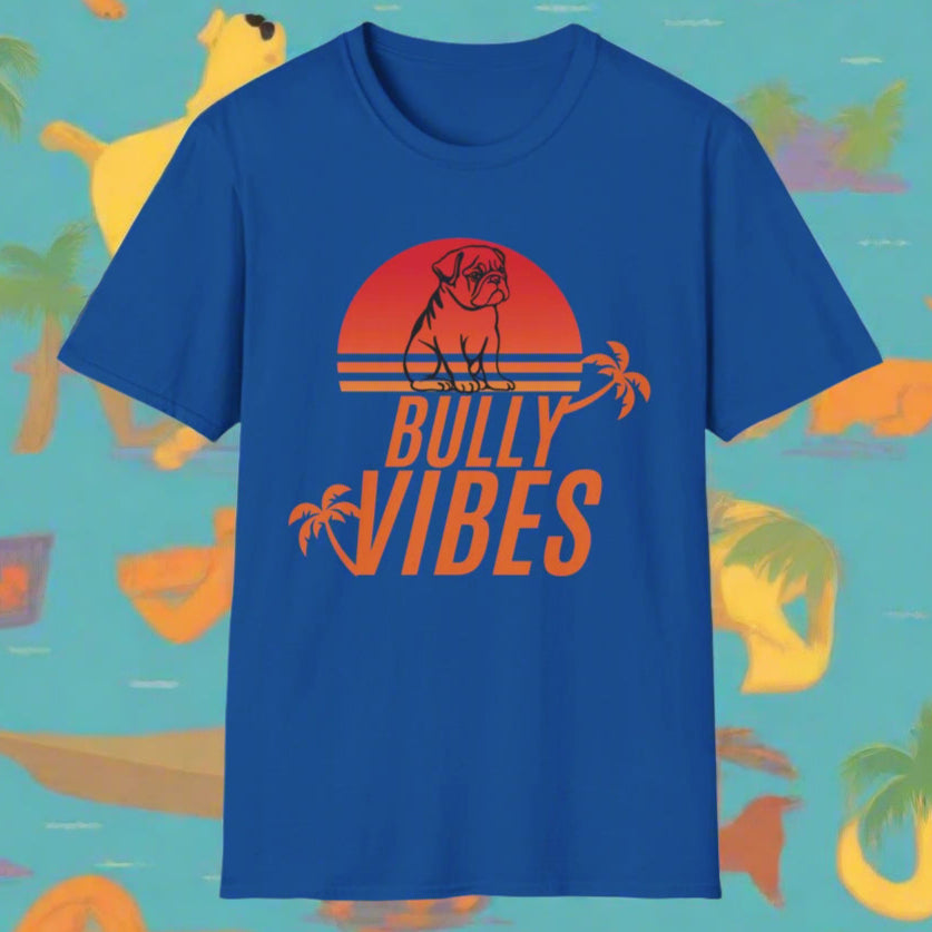 English Bulldog Vibes Retro Sunset Unisex Softstyle T-Shirt, Beach Summer Vibes Tee, Dog Lover Gift, Vintage Graphic Shirt, Animal Print Top