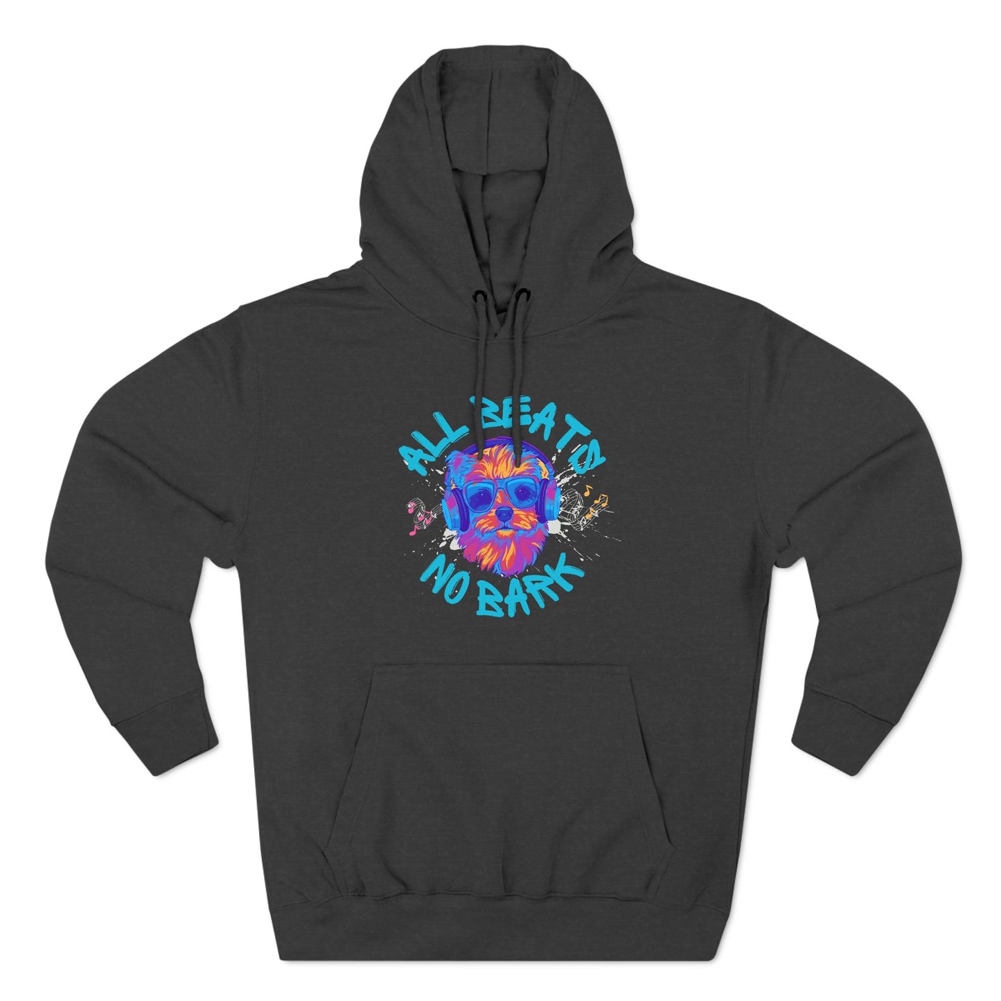 "All Beats No Bark" Terrier Vibes Dog Fleece Hoodie, Cute Cartoon Dog with Music Headphones, Fun Music Lover Apparel, Colorful Terrier Sweatshirt