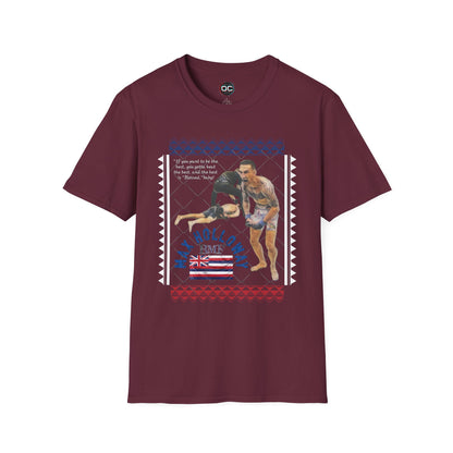 Max Holloway GOAT KO Tribute T-Shirt – “Blessed” Quote & Hawaiian Flag Design | MMA Fan Tee