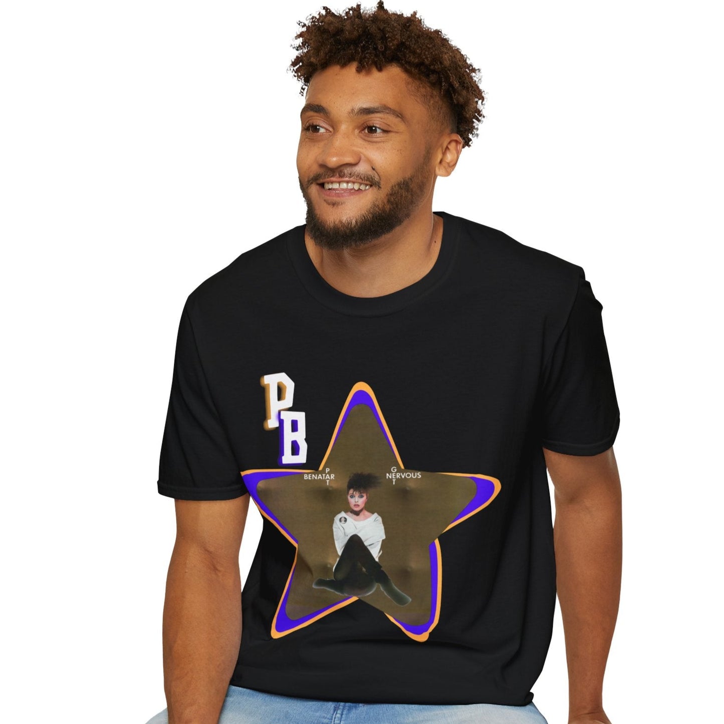 Pat Benatar "Get Nervous" Homage T-Shirt – Retro Rock Tee with Gold Star Design