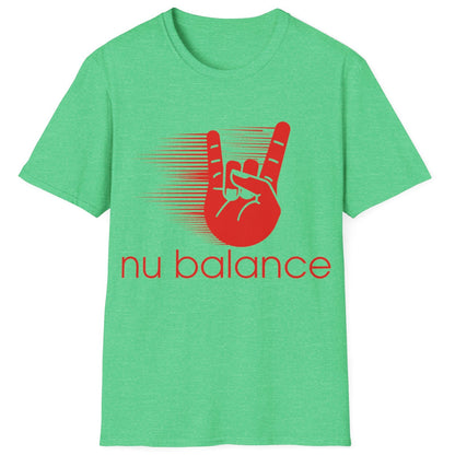 “Nu Balance” Parody T-Shirt – Rock ‘n Roll Horns Spoof Tee | Funny Music & Sneaker Culture Mashup