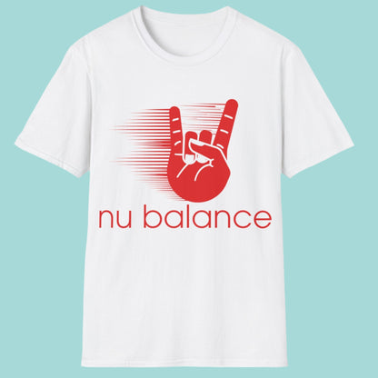 “Nu Balance” Parody T-Shirt – Rock ‘n Roll Horns Spoof Tee | Funny Music & Sneaker Culture Mashup