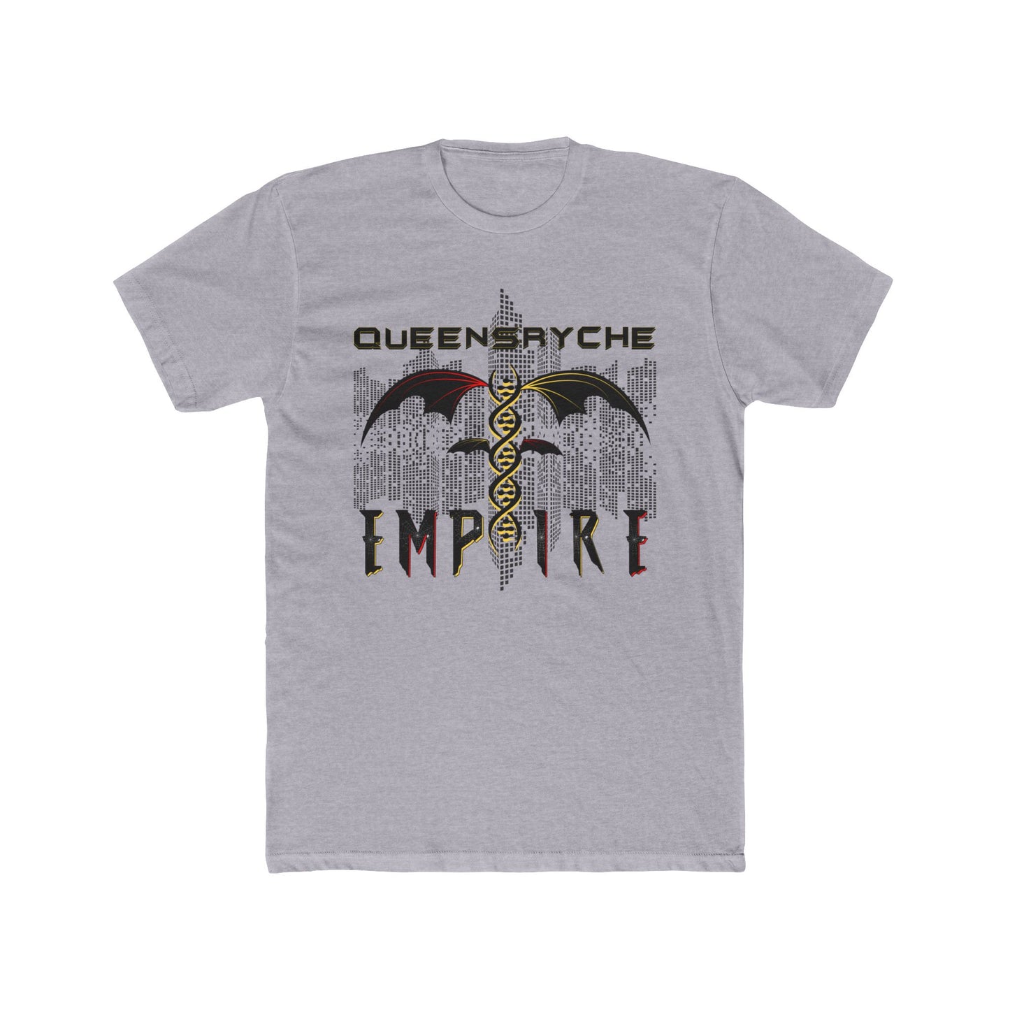 Queensrÿche Empire T-Shirt - 80s Power Metal Band Logo with DNA & Bat Wings - Bold Black & Yellow Design - Band Merch for Fans