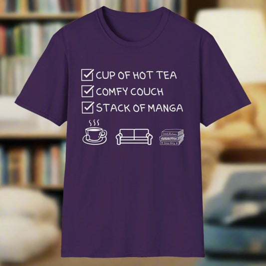 A Cozy Afternoon Equals Hot Tea, Comfy Couch, and Manga T-Shirt