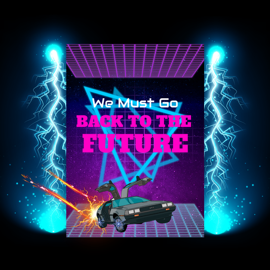 Back to the Future Homage Graphic T-Shirt with 80s Style Grid Design and the Delorean Time Machine