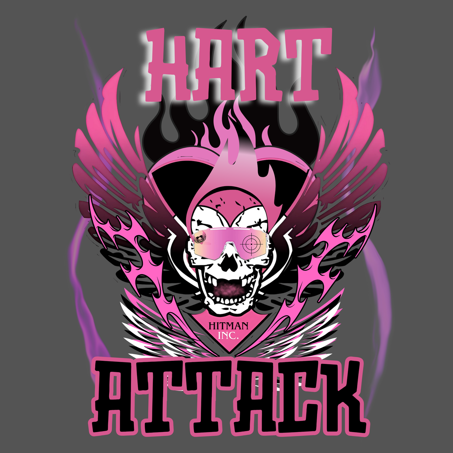 Bret Hart "Hart Attack" T-Shirt – Pink & Black Winged Skull Design WWE Retro Wrestling Tee