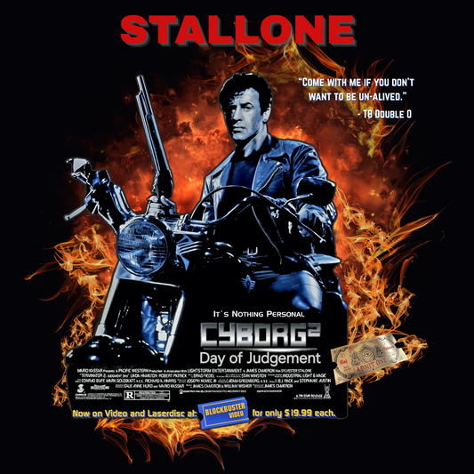 Stallone as The Terminator Tee – “Cyborg 2: Day of Judgement” Spoof Shirt