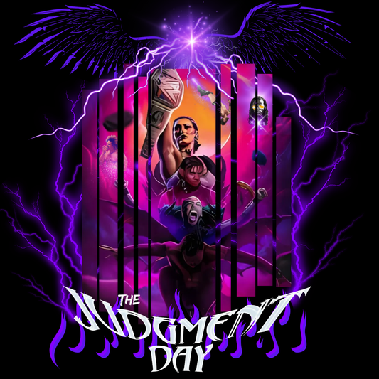 Judgment Day Fantasy Collage Tee – Wrestling Faction in Mythic Form | Rhea Ripley, Finn Bálor, Dominik Mysterio & More