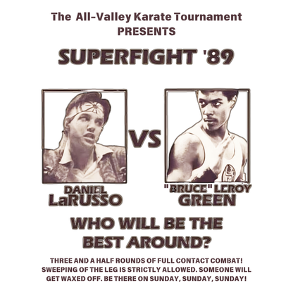 LaRusso vs. Leroy Fight Poster T-Shirt – 80s Movie Mash-Up Tee | Karate Kid Meets The Last Dragon