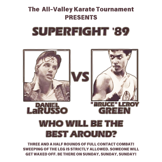 LaRusso vs. Leroy Fight Poster T-Shirt – 80s Movie Mash-Up Tee | Karate Kid Meets The Last Dragon