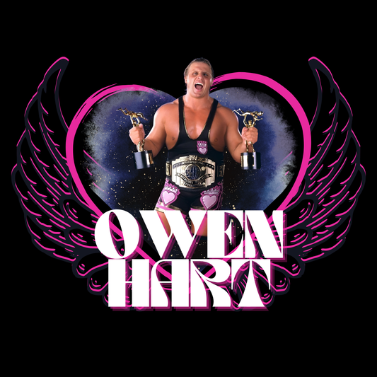 Special Edition Owen Hart Tribute T-Shirt - Intercontinental Champ & Slammy Winner Design | Pink & Black Hart Foundation