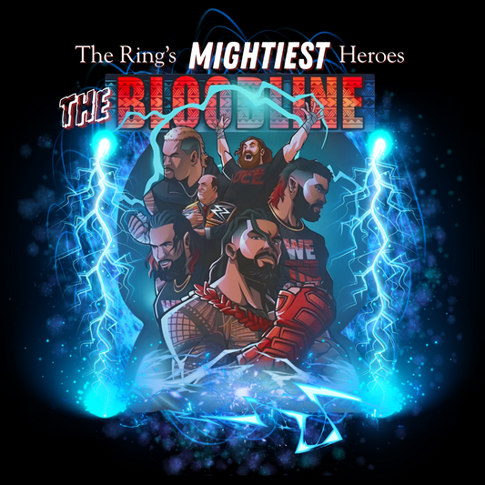 The Bloodline Animated Pro Wrestling Tee | Ring's Mightiest Heroes Shirt | Roman, Sami, Jey, Jimmy, Solo, Paul | Lightning Design