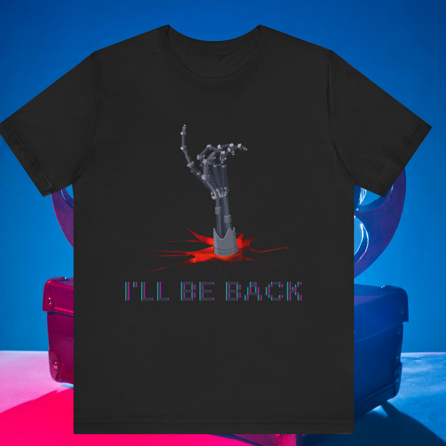 "I'll Be Back" Design for Fans of Sci-Fi Action Films -  Terminator Movie T-Shirt, Metal  Exo-Skeleton Hand