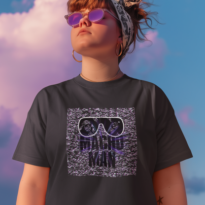 Macho Man Randy Savage Tribute Tee – Retro Glasses Design with TV Fuzz Background